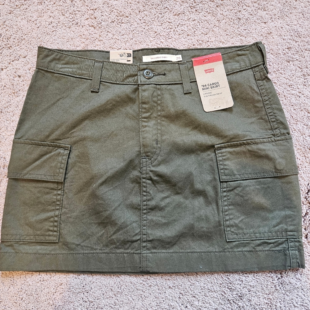 NWT Levi’s ‘94 Cargo Twill Mini Skirt Women’s Sz 26 Olive Green Cotton Mid Rise